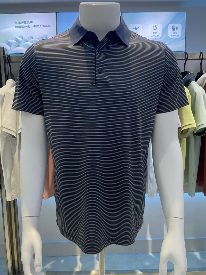 纯棉丝光色条8959 石青 Polo 衫定制